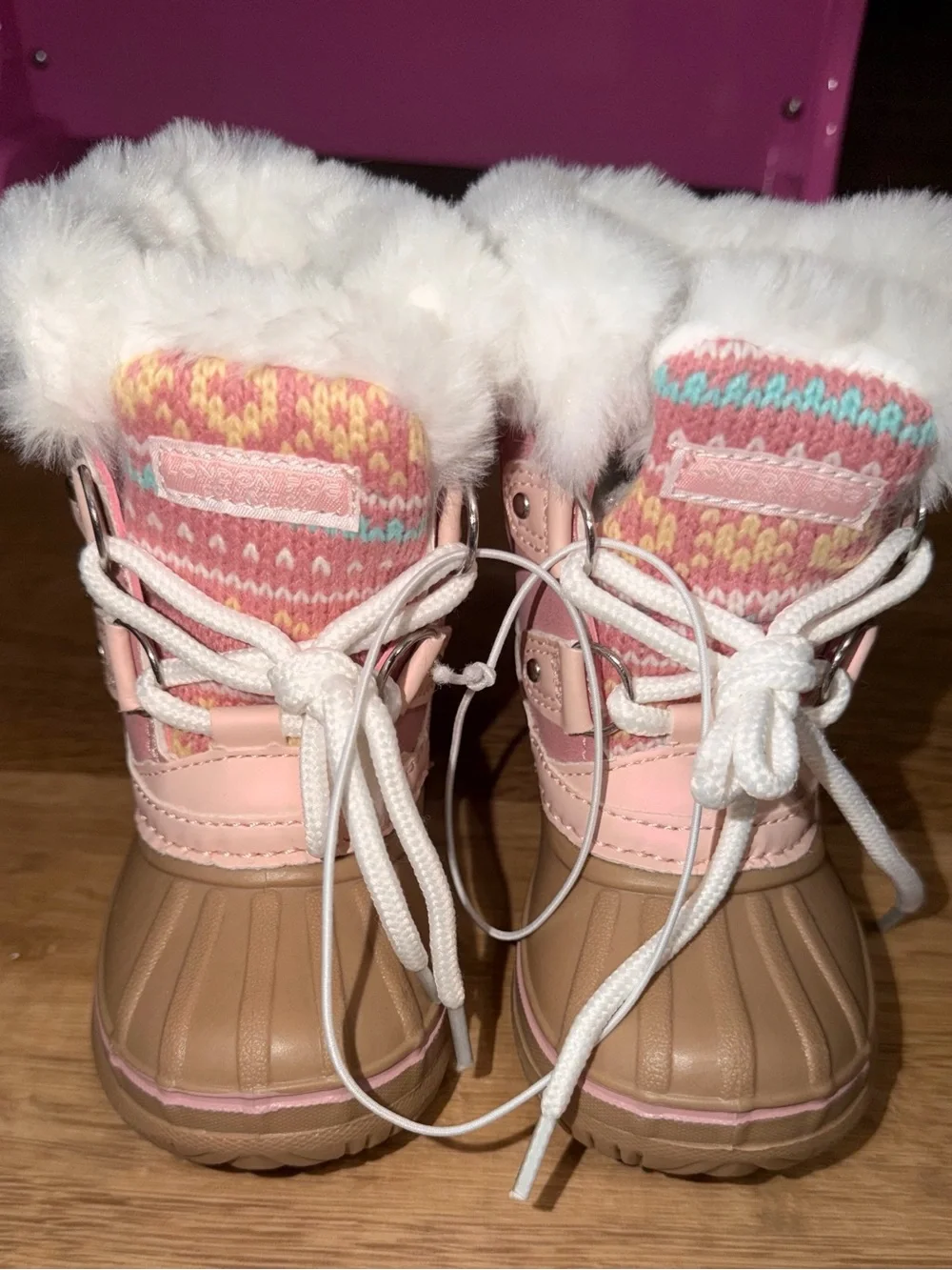 London Fog Pink Faux-Fur Lined Kids Snow Boots with Knit Collar